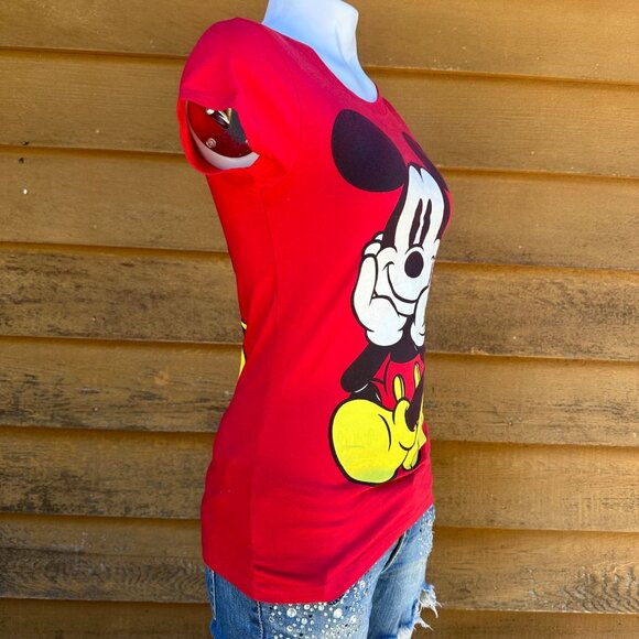Disney Mickey Mouse Double Sided Red Graphic Woman’s T-Shirt Size M - Picture 10 of 10
